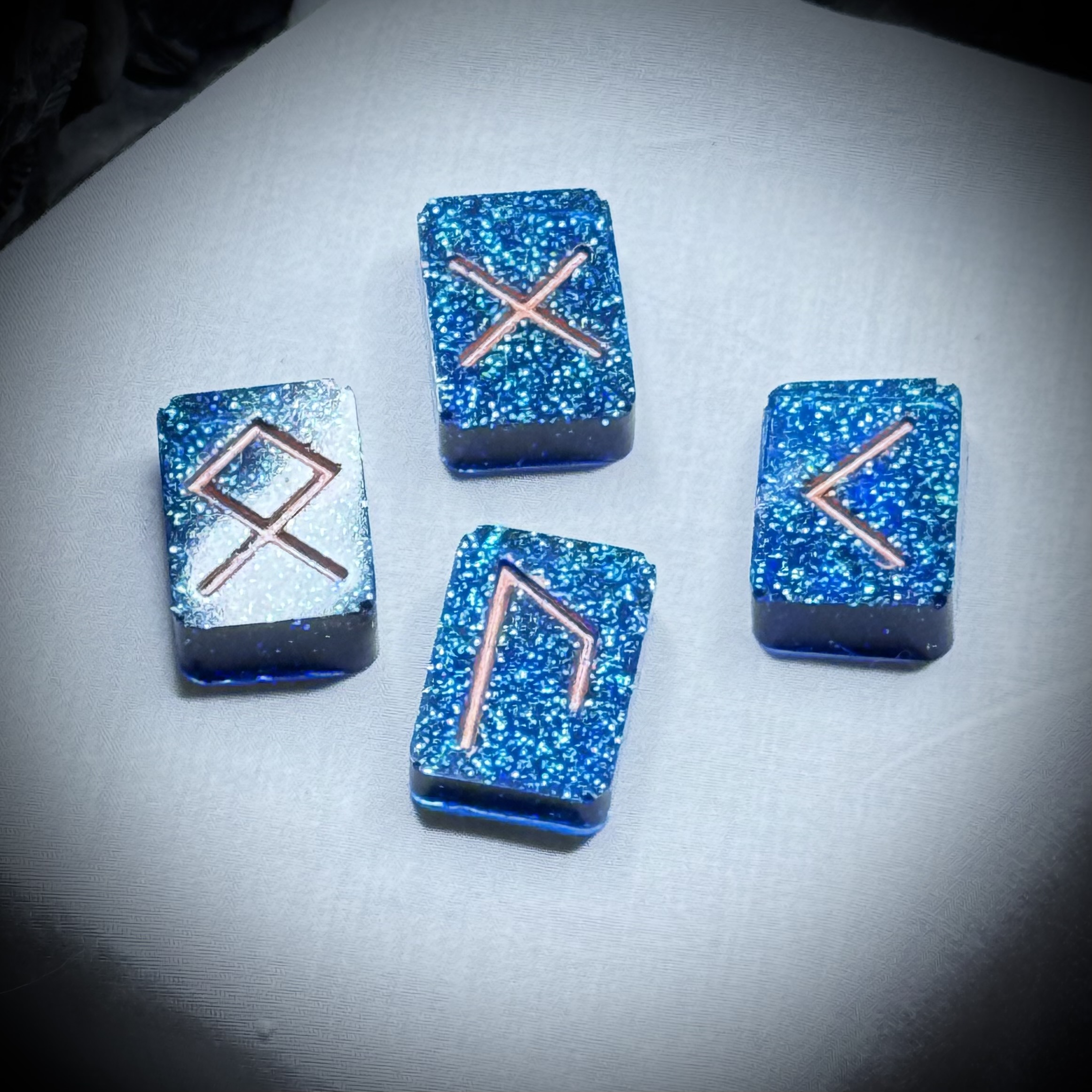 Resin - Elder Futhark Runes - Blue Glitter w/Copper