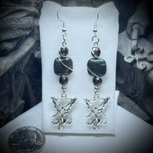 Genuine Gemstones - Earrings - Lucifer Sigil - Smokey Quartz & Green Moss Agate
