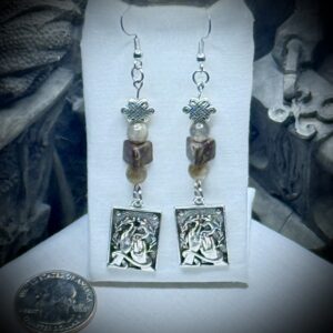 Genuine Gemstones - Earrings - Serpentine Witch - Labradorite & Ceramic