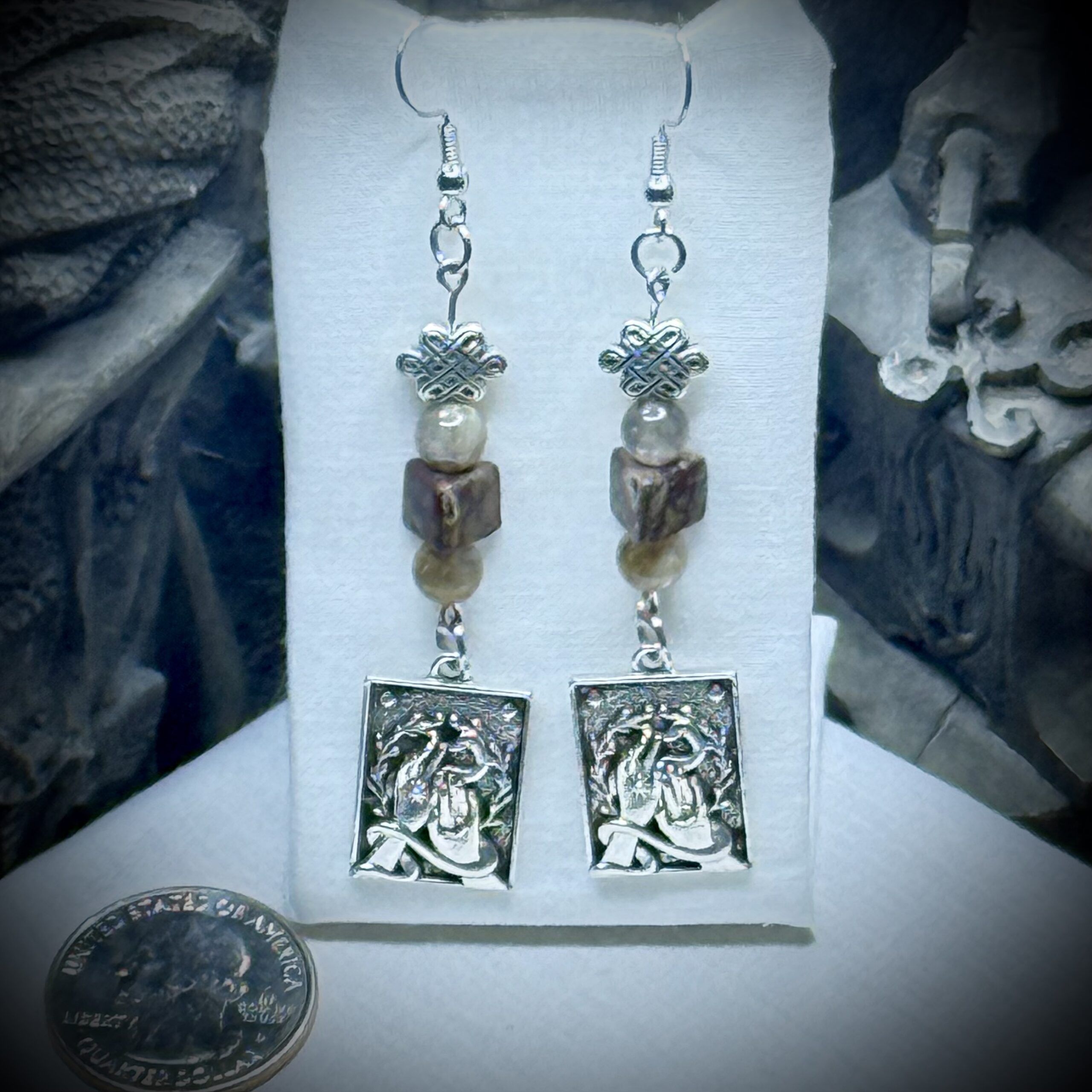 Genuine Gemstones - Earrings - Serpentine Witch - Labradorite & Ceramic