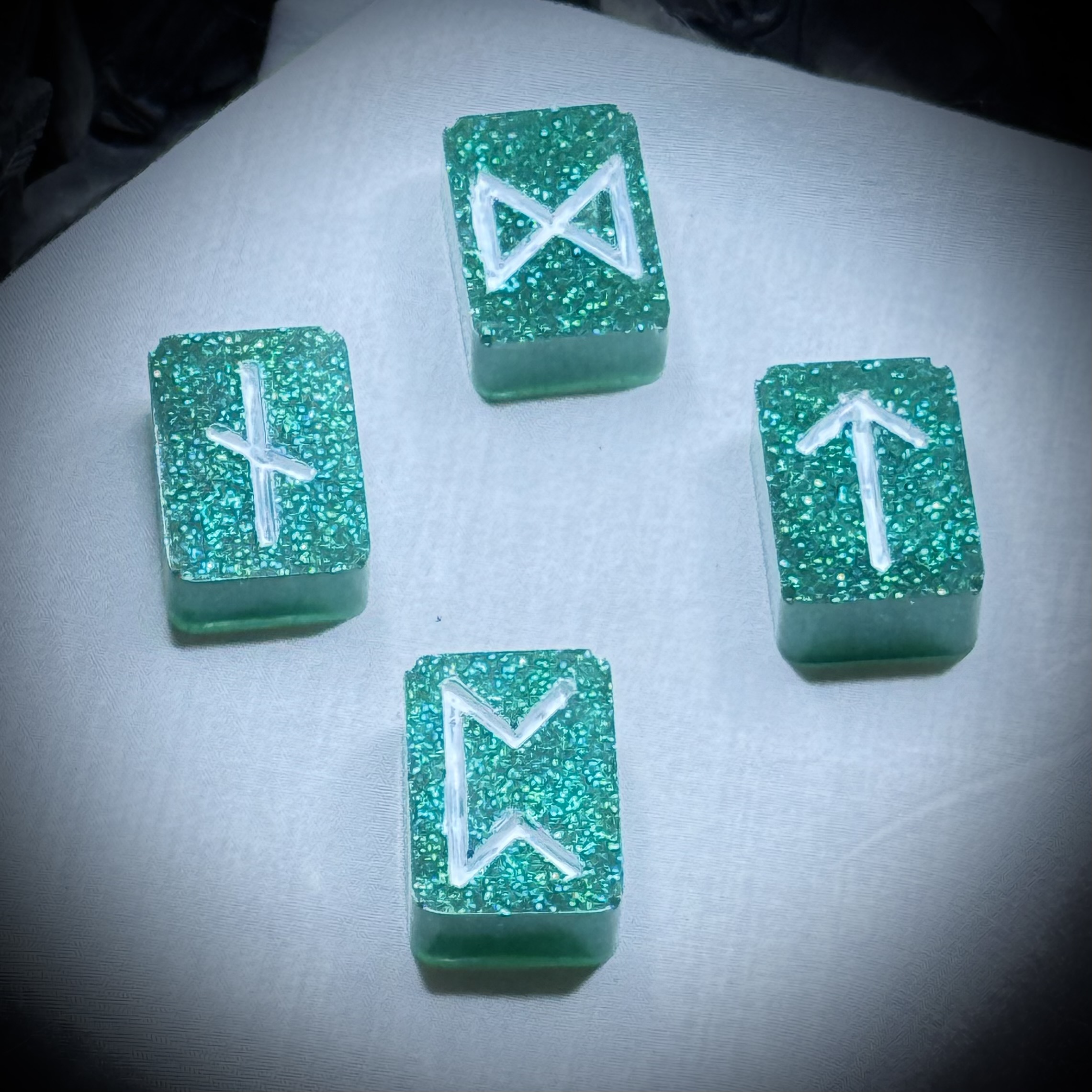 Resin - Elder Futhark Runes - Green Glitter